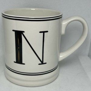 NEW THRESHOLD Initial N Coffee Mug MONOGRAM Stoneware Cup Letter "N" 16 oz